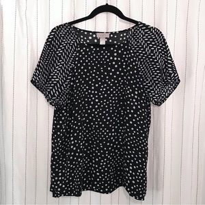 LOFT Black & White Polka Dot Short Sleeve Blouse